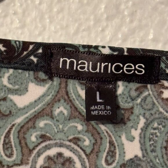 Maurices Womens V-Neck Wrap Blouse Size L 3/4 Sleeve Green Paisley Top - Picture 3 of 12